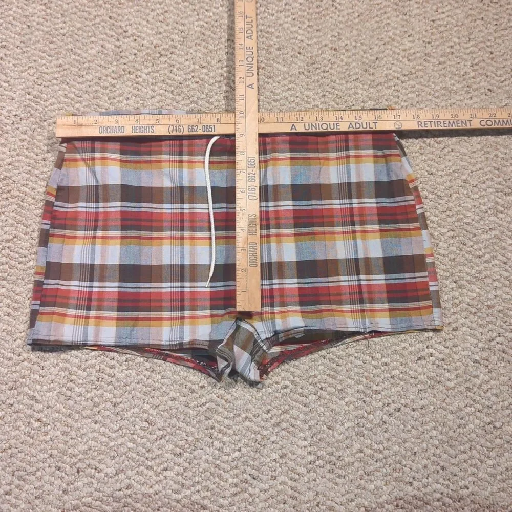 Vintage Surf Wear by Pendleton Mens 36 Plaid Brown Retro Beach Swim Drawstring